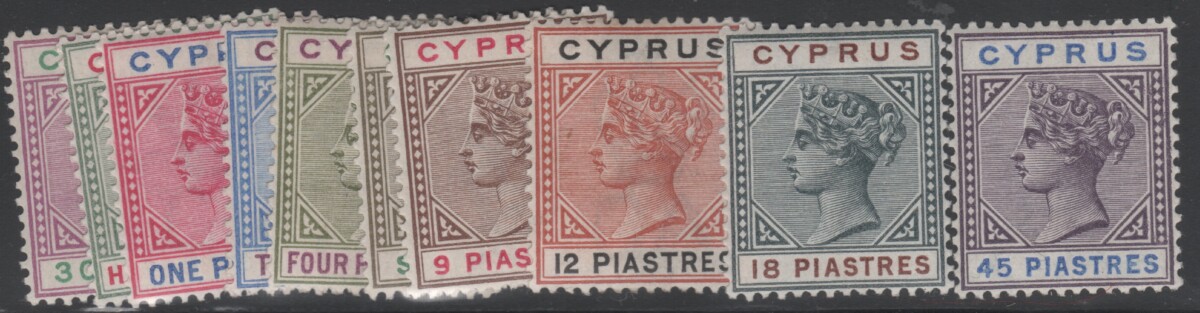 Aron R. Halberstam Philatelists Ltd.; British Commonwealth Stamps: CYPRUS - QV; Scott: 28-37; SG: 40-49; Condition: VF LH