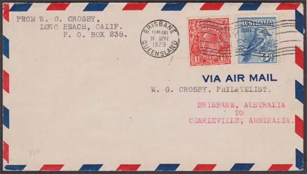 Aron R. Halberstam Philatelists Ltd.; British Commonwealth Stamps: AUSTRALIA - KGV; Scott: 1929; SG: none; Condition: First Flight