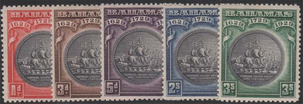 Aron R. Halberstam Philatelists Ltd.; British Commonwealth Stamps: BAHAMAS - KGV; Scott: 85-89; SG: 126-130; Condition: VF H