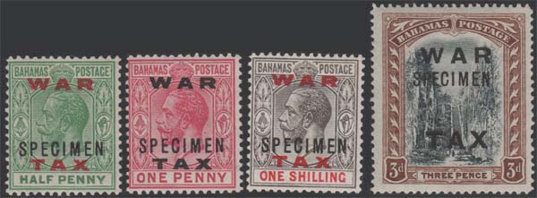 Aron R. Halberstam Philatelists Ltd.; British Commonwealth Stamps: BAHAMAS - KGV; Scott: MR11-14 var; SG: 102s-105s; Condition: VF NH