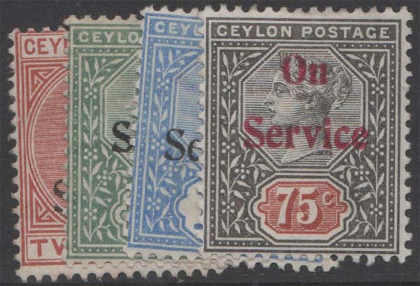 Aron R. Halberstam Philatelists Ltd.; British Commonwealth Stamps: CEYLON - QV; Scott: none; SG: O18-21; Condition: VF LH