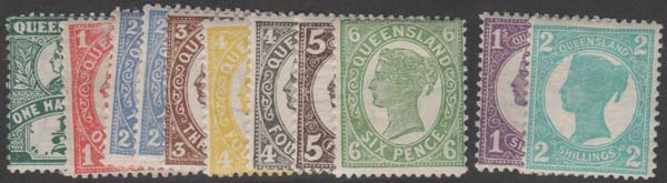 Aron R. Halberstam Philatelists Ltd.; British Commonwealth Stamps: QUEENSLAND - QV; Scott: 130-140; SG: none; Condition: F-VF LH +H