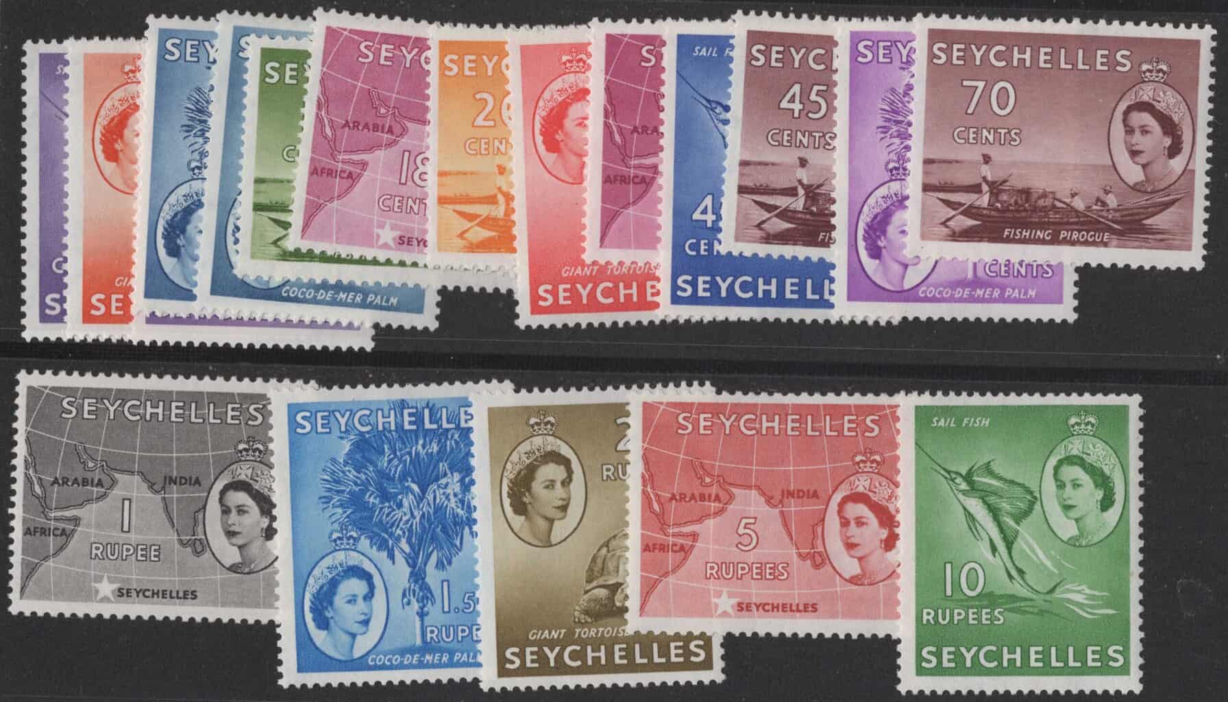Aron R. Halberstam Philatelists Ltd.; British Commonwealth Stamps: SEYCHELLES - QEII; Scott: 173-190; SG: 158-172; Condition: VF NH