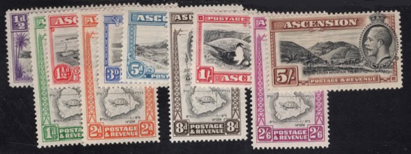 Aron R. Halberstam Philatelists Ltd.; British Commonwealth Stamps: ASCENSION - KGV; Scott: 23-32; SG: 21-30; Condition: VF LH
