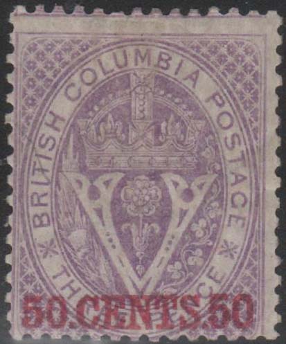Aron R. Halberstam Philatelists Ltd.; British Commonwealth Stamps: BRITISH COLUMBIA - QV; Scott: 12; SG: 32; Condition: F-VF H