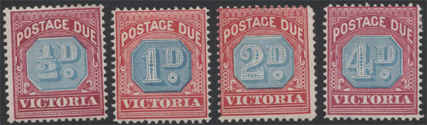 Aron R. Halberstam Philatelists Ltd.; British Commonwealth Stamps: VICTORIA - QV; Scott: J11-14; SG: none; Condition: F-VF LH